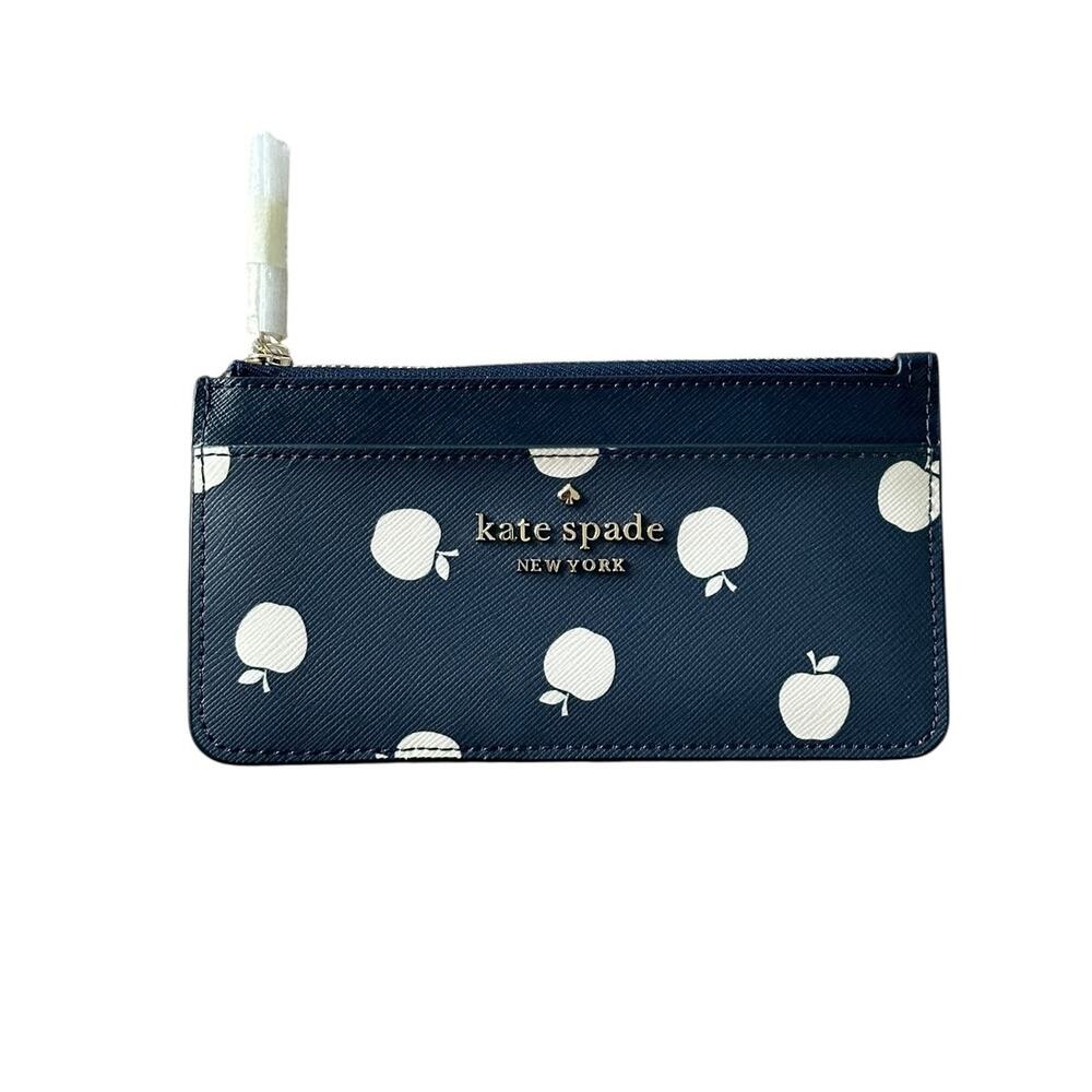 Kate Spade Large Slim Card Holder Orchard Toss Apple Blazer Blue